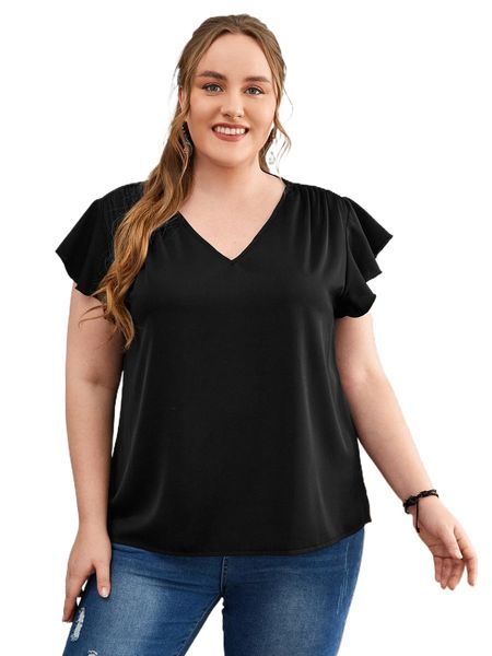 

emery rose plus ruffle sleeve blouse v2ie#, Black