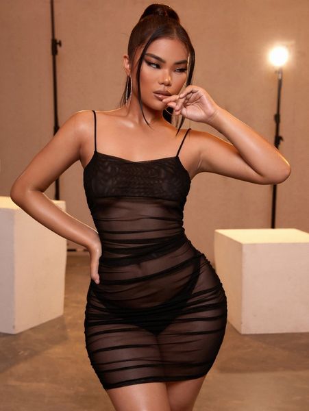 

sxy solid ruched cami bodycon dress g9j4#, Black;gray