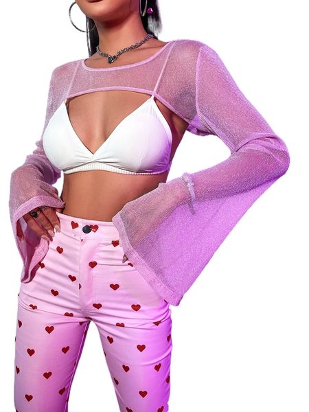 

flounce sleeve super crop without cami w6mk#, White