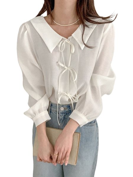 

dazy peter pan collar puff sleeve blouse y2ii#, White