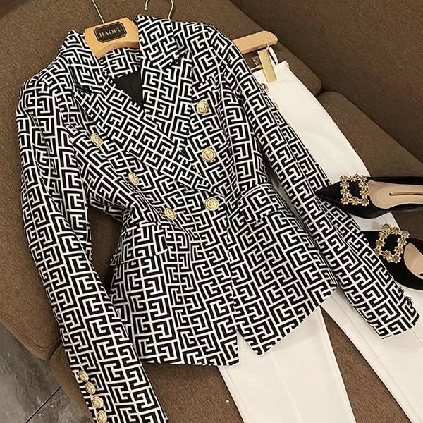 

b128 womens suits & blazers tide brand high-quality retro fashion designer presbyopic maze series suit jacket lion double-breasted slim plus, White;black