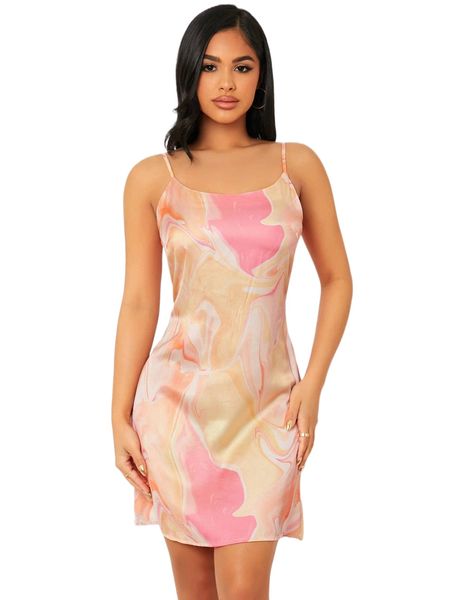 

marble print tie back cami dress l3w4#, Black;gray