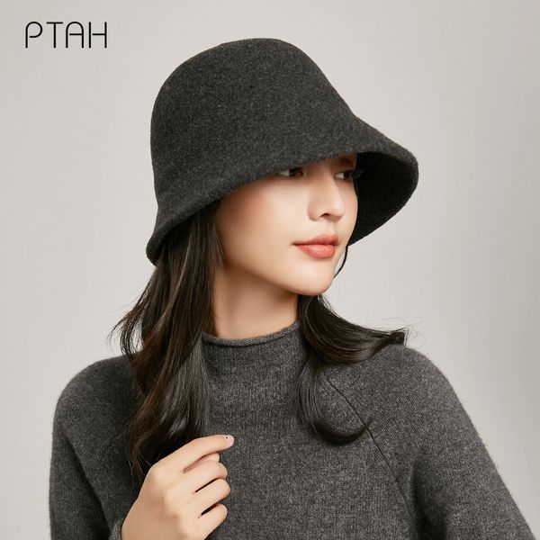 

[ptah] autumn winter bucket hats for woman fashion woolen hat girls autumn female warmer bonnet ladies casual hats 100% wool 220325, Blue;gray