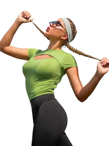 

high stretch cutout sports tee o9fj#, Gray
