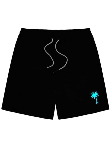 

men reflective palm tree print drawstring waist shorts t8yh#, White;black