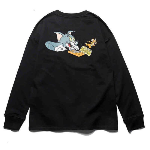 

men's kith t-shirts kitt tom and jerry cat mouse cheese clip spring autumn long sleeve round neck bottomed t-shirt pgc7, White;black