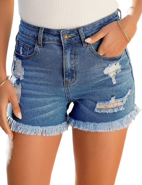 

women's high waisted denim shorts stretch ripped frayed hem jean shorts y6ge#, White;black