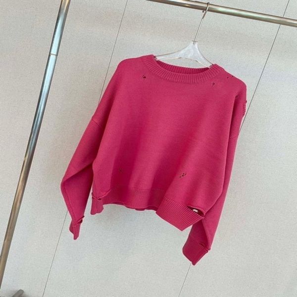 

women's sweaters ann niche designer brand early spring wang jiaer same pink loose hole casual sweater, White;black