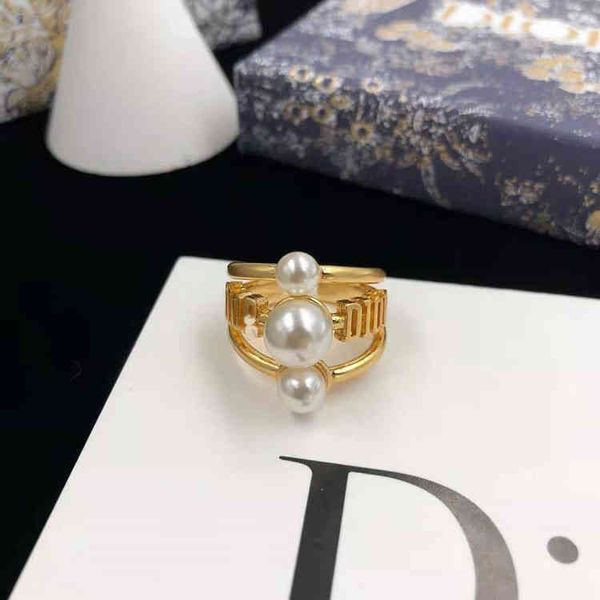 

plain ring three-layer letter pearl opening ring brass plated ring, Silver