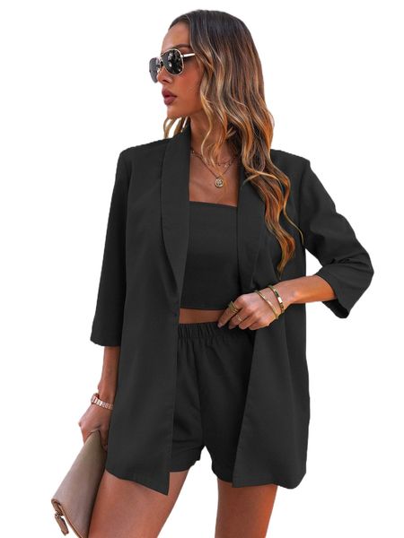 

shirred back tube & shorts & single button blazer s96z#, White