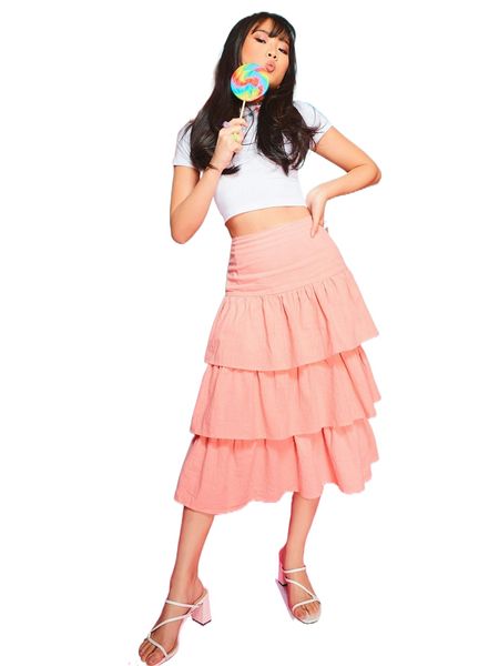 

x sarabasti solid layered hem skirt h3vp#, Black