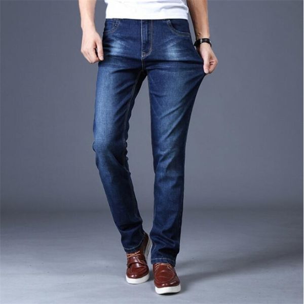 

2020 business straight jeans stretch denim men jeans denim pants on lj200903, Blue