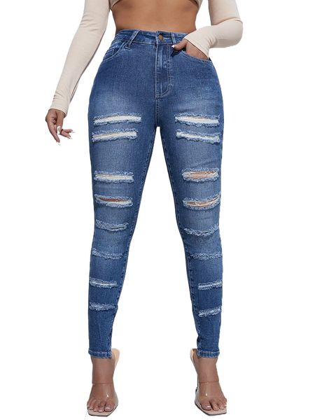 

sxy high waist skinny ripped jeans x4ku#, Blue