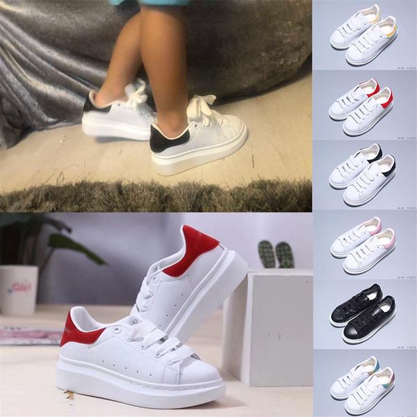 

high-quality big baby boy designer sneakers colorful heel kids girls leather platform shoes flat bottom lace-up casual childrens s243e, Black