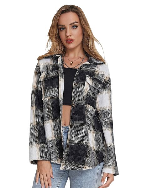 

ziai plaid print drop shoulder coat b1no#, Black