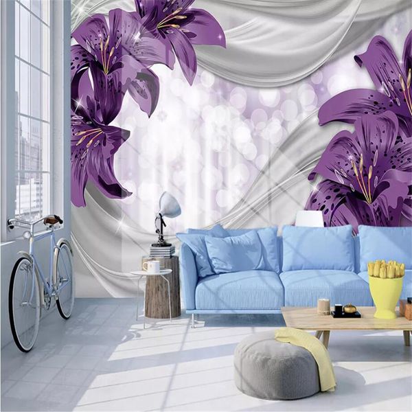 

custom large wallpaper 3d lily flower silk garden modern 3d papel de parede background wall papers home decor