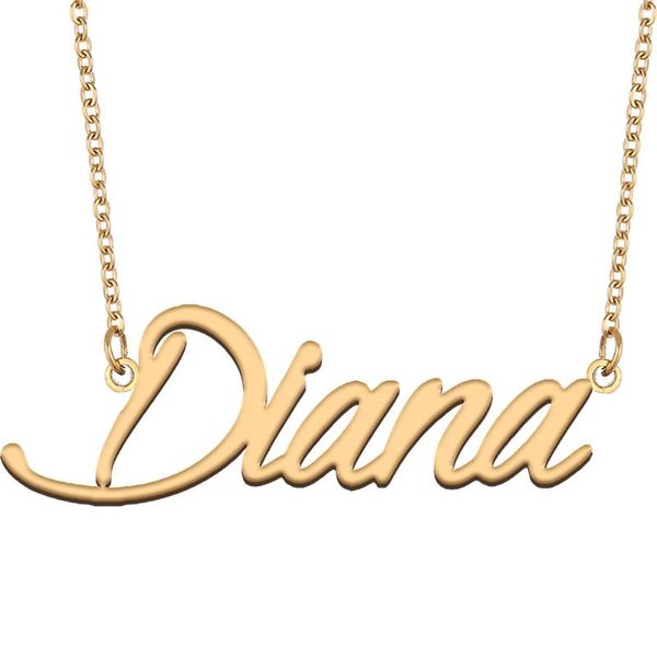 Collane con ciondolo Collana con nome Diana per donna Gioielli in acciaio inossidabile Placcato oro 18k Targhetta Femme Mother Girlfriend GiftPendant