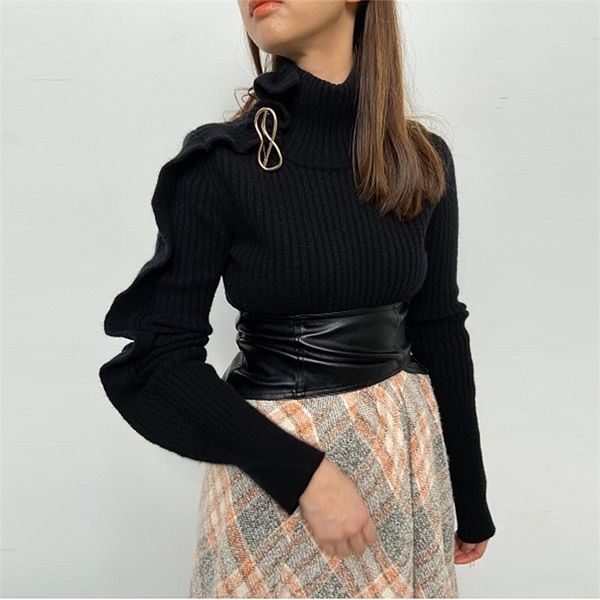 maglione per pullover a collo alto autunnale casual moda casual sottile auricolare in legno maglione femminile 201204
