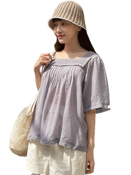 

dazy plicated detail square neck blouse s1ei#, White