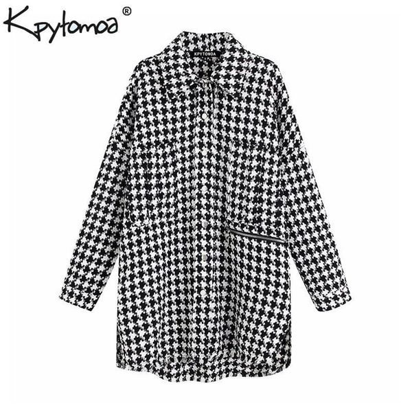 

vintage stylish oversized jacket coat women fashion pockets frayed side vents loose plaid outerwear chic t200212, Black;brown