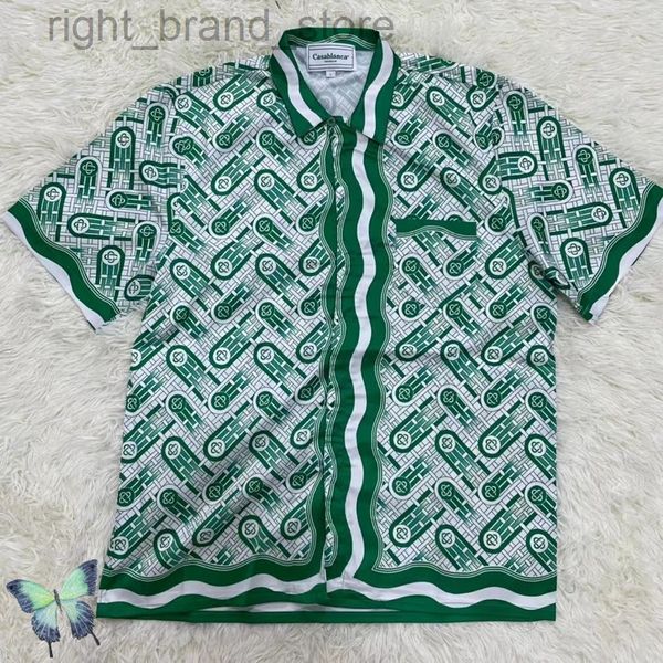 

casablanca casual hawaiian full print green short sleeve shirt w220813, White;black