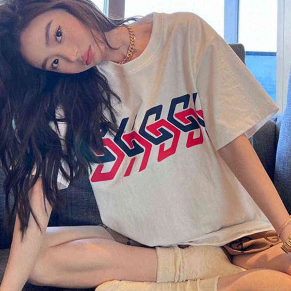 

new funny neck net red loose t-shirt women's, White