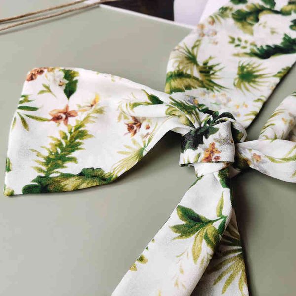 

new green printed silk scarf short small long hair band binding bag neck, Blue;gray