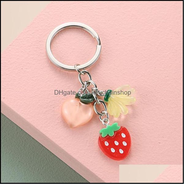 

keychains fashion accessories cute fruit keychain resin key ring peach banana orange avocado chain for women girls car hanging gif dhsju, Silver