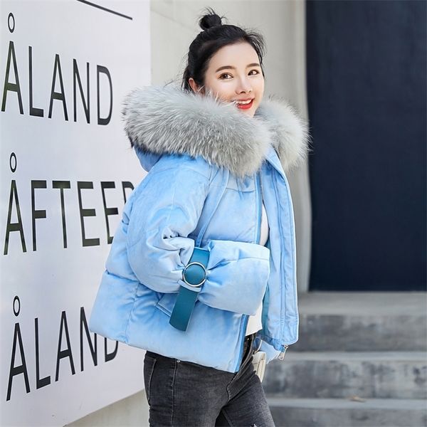 

plus size women short parka winter solid bubble jacket for women hooded with fur collar thick coat femme kurtka damska 201126, Black