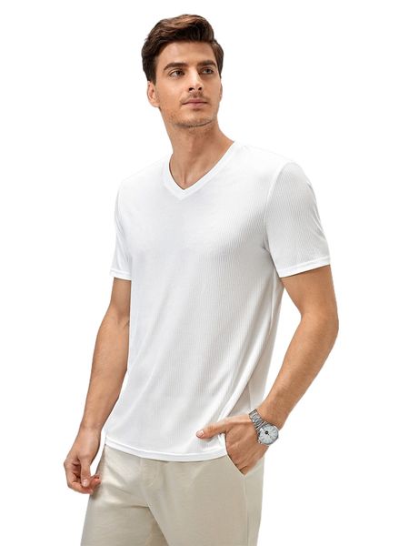 

men solid rib-knit tee d53h#, White;black