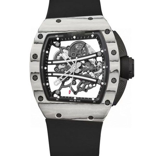

full carbon fiber men's mechanical sports movement watch runway style sapphire glass rubber strap 50m water resistant, Slivery;brown