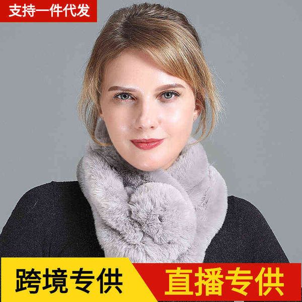 

korean version winter thickened plush scarf lovely warm imitation rabbit fur three tube neck fashion versatile female hair collar, Blue;gray