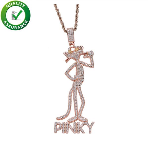 

iced out pendant luxury designer necklace hip hop gold chain pendants mens hiphop jewelry bling diamond pink panther fashion acces203j, Silver