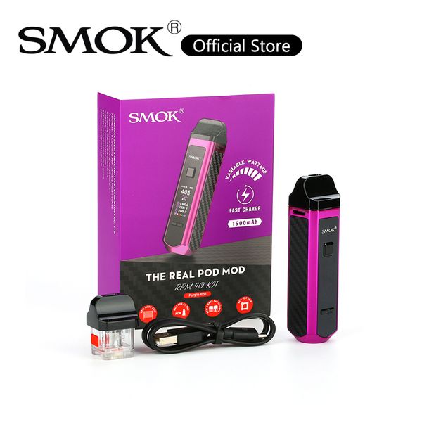 Smok RPM40 Pod Kit 40W RPM 40 Vape System Built-in 1500mAh Bateria 4.5ml Cartucho com 0.4ohm 0.6ohm Bobina de malha 100% autêntico