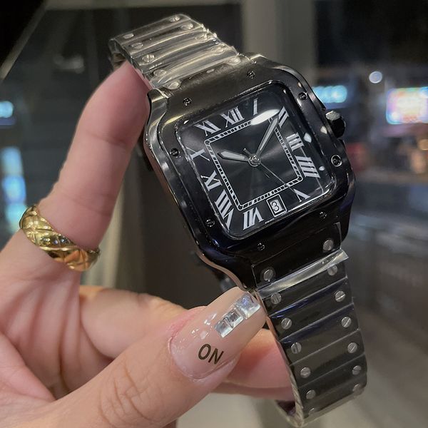 

black designer square mens watches 39.8mm stainless steel mechanical watches case and bracelet luxury watch male wristwatches montre de luxe, Slivery;brown