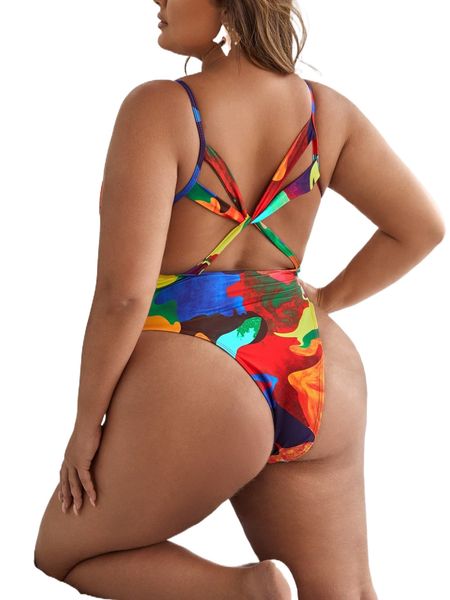 

plus color block backless one piece swimsuit c0ns#, White;black