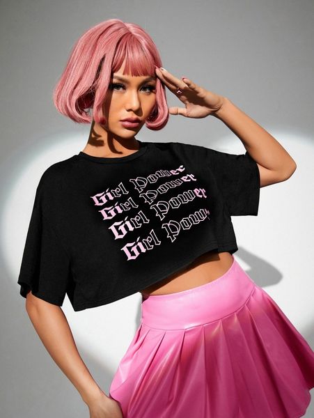 

letter graphic drop shoulder crop tee 495j#, White