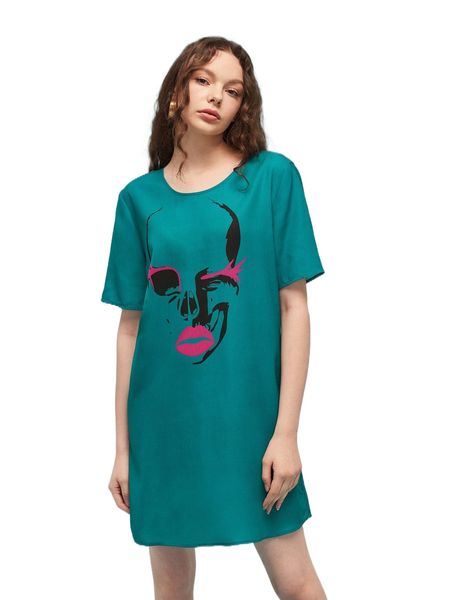 

x akromas skull & lip print tee dress m7ev#, Black;gray