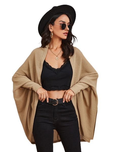 

batwing sleeve open front coat i8r8#, Black