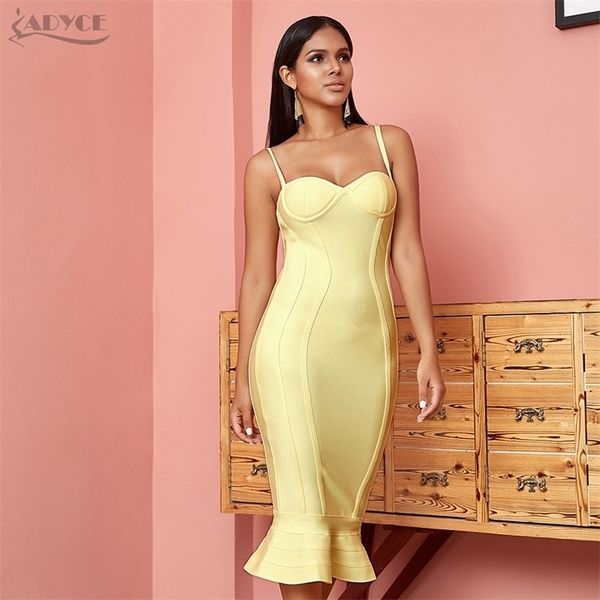 

adyce summer women bodycon bandage dress strap sleeveless mermaid club dress midi celebrity party dress y200102, White;black