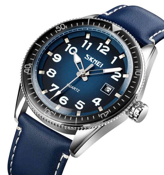 

skmei 9232 new watch for 2022 mens fashion popular wrist watch for men leather quartz waterproof watch, Slivery;brown