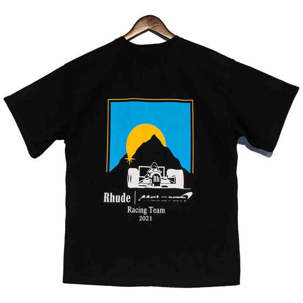 

rhude high street printed short sleeve tee casual fashion t-shirt loose couple national trend for men and women, White;black