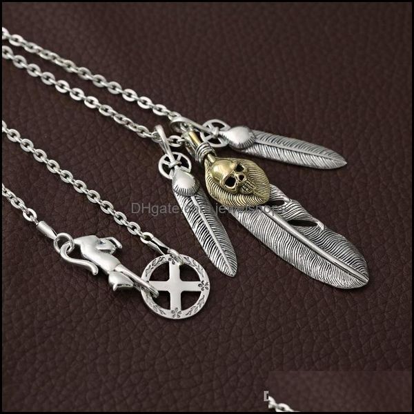 

brand new 925 sterling sier jewelry vintage japanese antique hand-made designer feather skl pendant necklaces men women drop delivery 2021, Silver