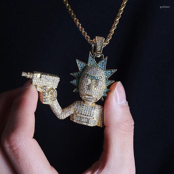 Anhänger Halsketten Iced Out Cartoon Figur Halskette Herren Gold Silber Farbe Kette mit Twist Einzigartige Hip Hop Charm Schmuck GeschenkeAnhänger Godl22