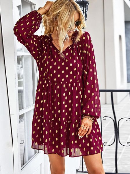 

liti spring and autumn dress dot temperament long sleeve, Black