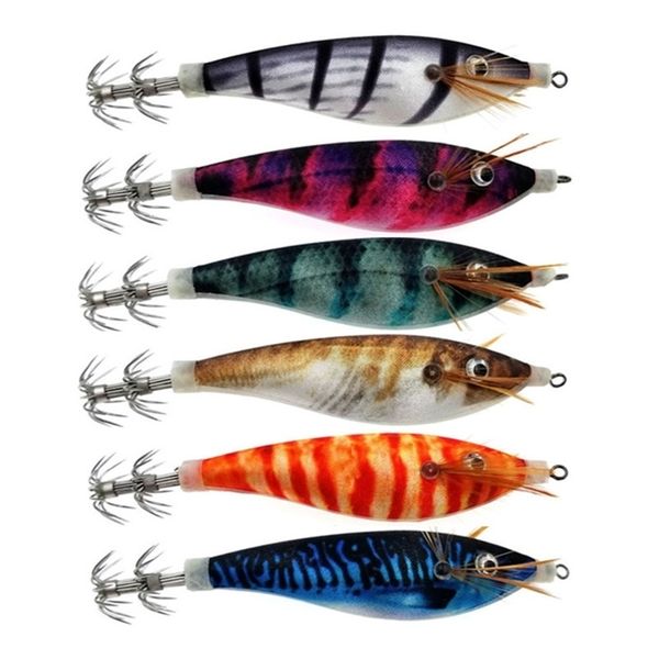 6pcs Design Isca de camarão Lula Jig 10cm 12g Artificial Wood Shrimps Lures Lures de lula de lula de peixes -peixes -peixes iscas de polvo 220530