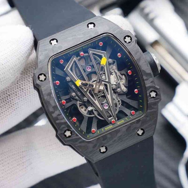 Uhr Datum Luxus Herren Mechanik Uhren Richa Armbanduhr Milles Carbon Fiber Bull Vollautomatische mechanische Atmosphäre Business Uhr