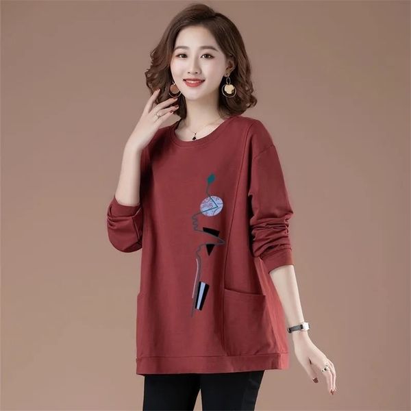 

o neck t shirt woman autumn long sleeve plus size t-shirt loose korean style oversized printing women s 220322, White