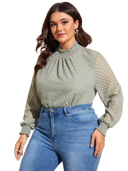 

plus chevron print shirred blouse g2an#, Black
