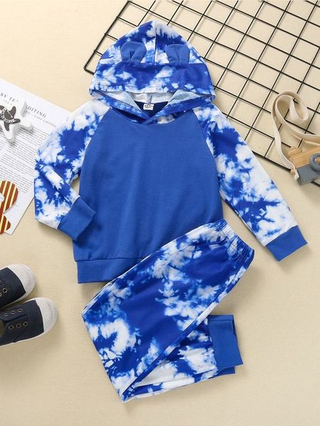 

toddler boys tie dye raglan sleeve hoodie & sweatpants she, White